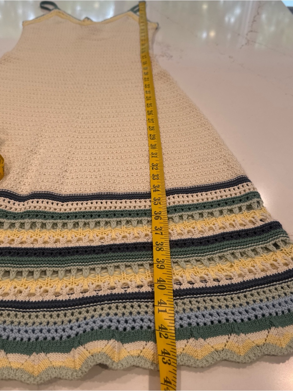 Universal Thread Cream Crochet Sundress with Green, Yellow and Navy Stripes - Picture 4 of 4